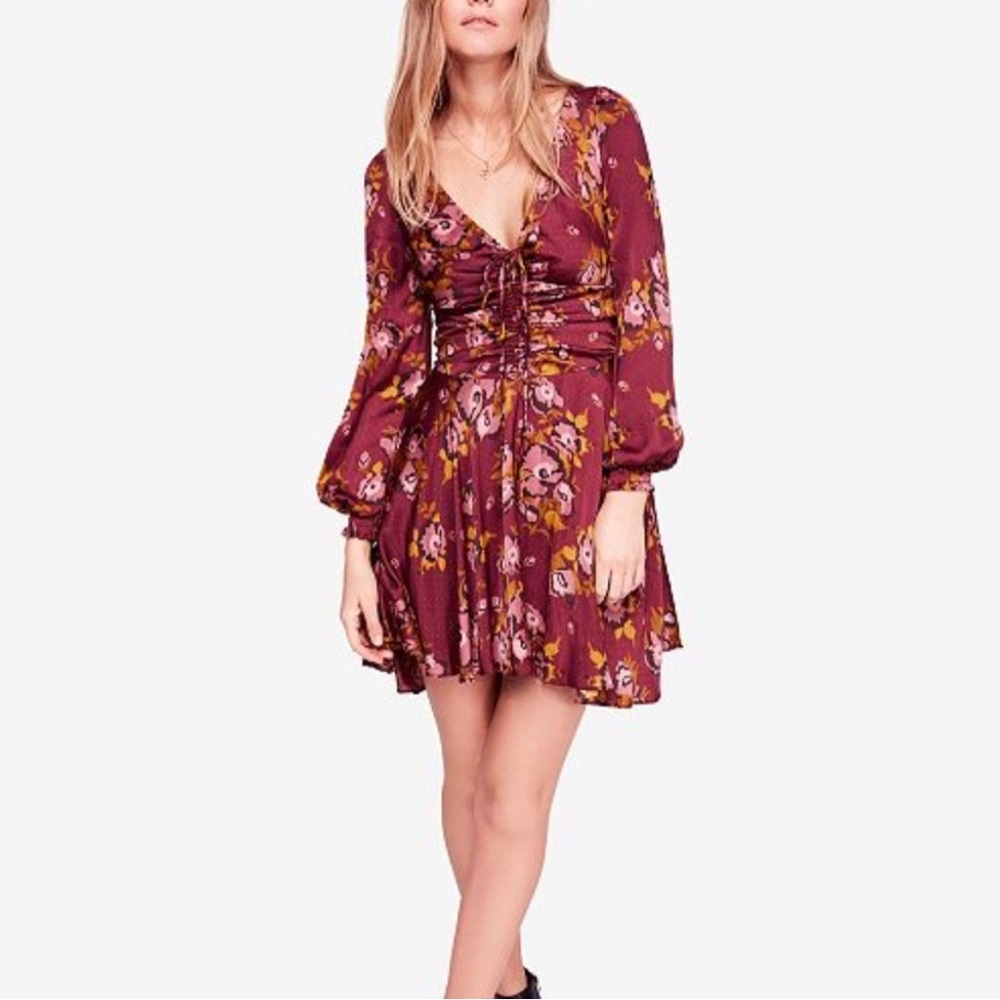Free People Morning Light Long Sleeve Mini Floral Polka Dot Dress